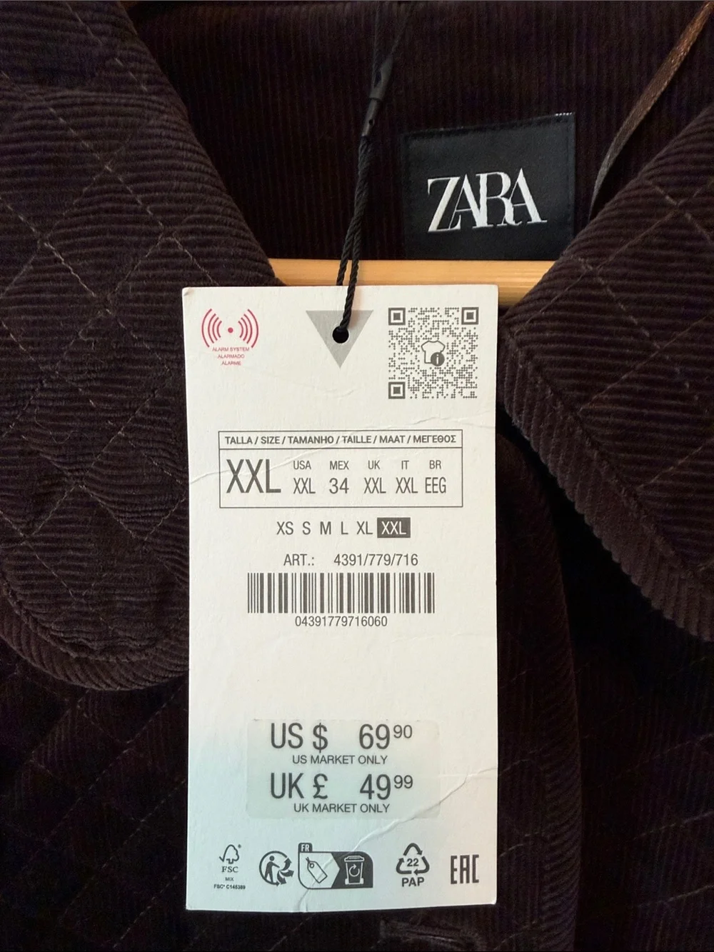 Zara Quilted Corduroy Sport Coat in Dark Brown
